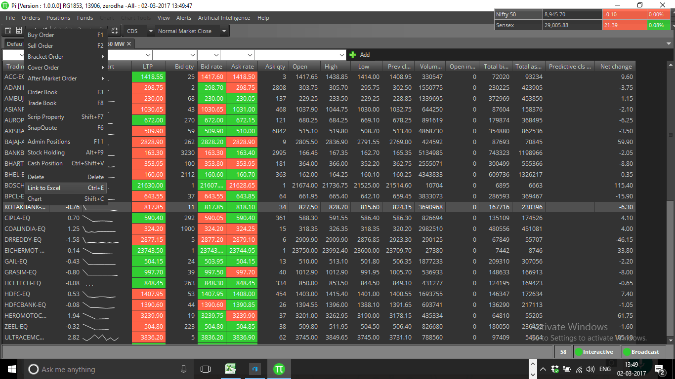 Zerodha Pi To Excel To Build An Excel Trading System ...